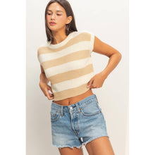 Load image into Gallery viewer, Striped Ribbed Knit Top: ICE BLUE /

