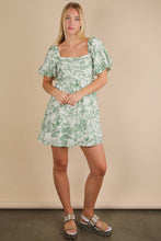 Load image into Gallery viewer, Printed Puff Sleeve Mini Dress: BLUE
