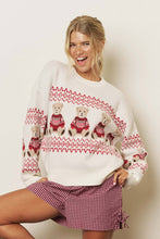 Load image into Gallery viewer, HOLIDAY BEAR MOTIF CREW NECK KNIT SWEATER: NAVY
