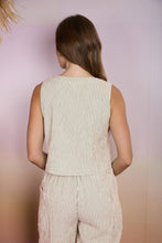 Load image into Gallery viewer, STRIPE SLEEVELESS ROUND NECK BUTTON DOWN TOP: MOCHA
