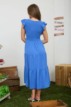 Load image into Gallery viewer, FLUTTER SLEEVE V NECK SMOCKED MIDI DRESS: LIGHT OLIVE
