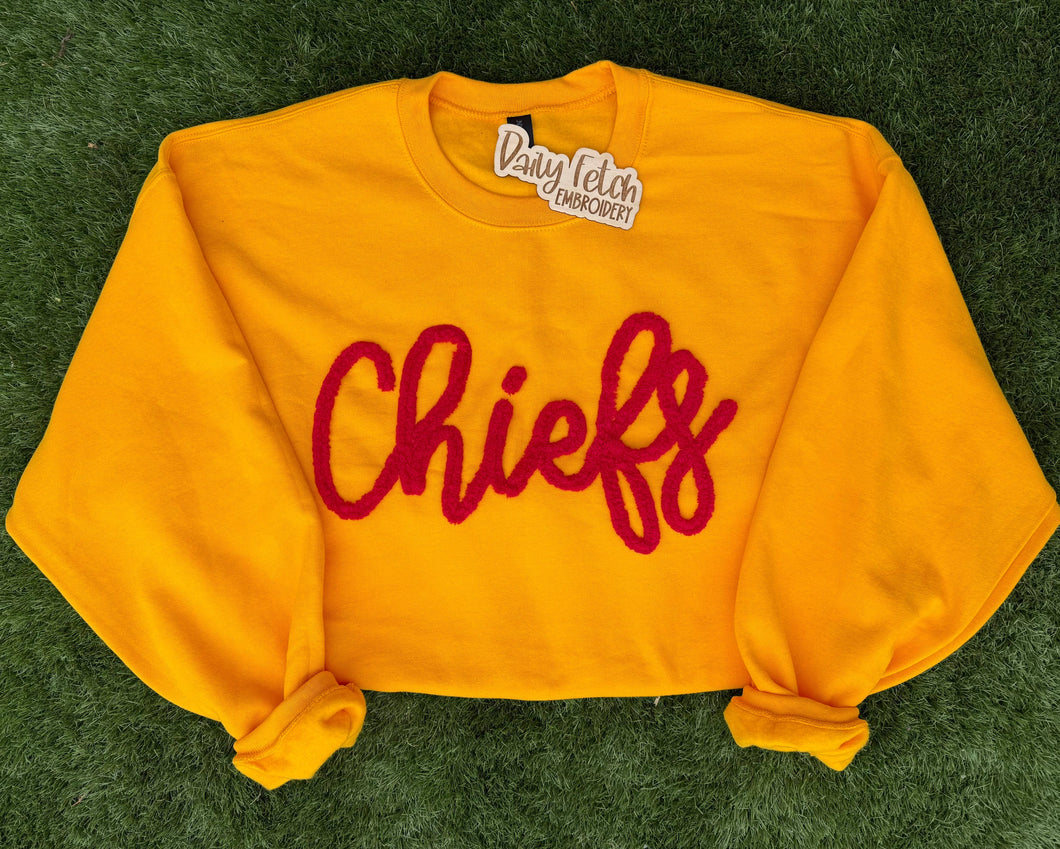 Chiefs Yarn Embroidered Sweatshirt (gold with red yarn)