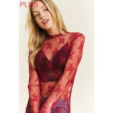 Load image into Gallery viewer, PLUS MESH LACE HIGH NECK DESIGN LONG SLEEVE FITTED TOP: Off White
