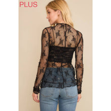 Load image into Gallery viewer, PLUS MESH LACE HIGH NECK DESIGN LONG SLEEVE FITTED TOP: Off White
