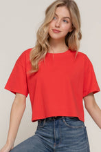 Load image into Gallery viewer, Short Sleeve Crew Neck Oversize Crop Cotton Knit Tee: RED-red / L
