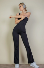 Load image into Gallery viewer, Black Flare Leg Sports Jumpsuit
