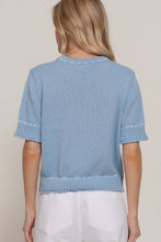 Load image into Gallery viewer, Short Sleeve Round Neck Sweater with Contrast Color Stitch: WHT-white/black / S
