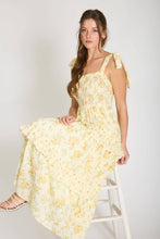 Load image into Gallery viewer, FLORAL SWEETHEART SMOCKED RUFFLE DETAIL MIDI DRESS: YELLOW MULTI
