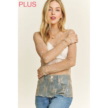 Load image into Gallery viewer, PLUS MESH LACE HIGH NECK DESIGN LONG SLEEVE FITTED TOP: Off White
