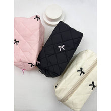 Load image into Gallery viewer, Embossed Cloth with Bow Embroidery Cosmetic Bag: Pink, Black, Or White
