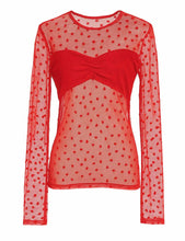 Load image into Gallery viewer, Women Heart See Through Long Sleeves Mesh Blouse: White
