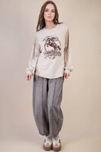 Load image into Gallery viewer, Oversized Mixed Media Western Graphic Knit Top: TAUPE

