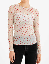 Load image into Gallery viewer, Women Heart See Through Long Sleeves Mesh Blouse: White
