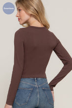 Load image into Gallery viewer, Long Sleeve Crew Neck Rib Seamless Top: BRN-brown / M/L
