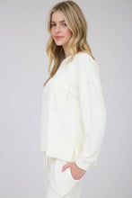 Load image into Gallery viewer, WASHED POCKET DETAIL LONG SLEEVE RIB KNIT TOP: CREAM
