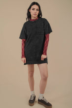 Load image into Gallery viewer, Mineral Washed Knit Oversized Shift Mini Dress: BLACK
