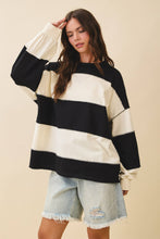 Load image into Gallery viewer, Contrast Panel Long Sleeve Slouchy Top: Pineapple Navy / Contemporary
