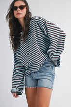 Load image into Gallery viewer, Oversized Stripe Long Sleeve Top: Chocolate / Contemporary
