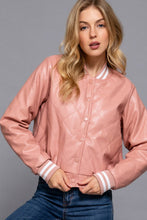 Load image into Gallery viewer, Long Sleeve Quilted PU Faux Leather Bomber Jacket: BLK-black / M
