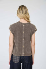 Load image into Gallery viewer, ACID WASHED TAB SLEEVE BACK BUTTON KNIT TOP: INDIGO
