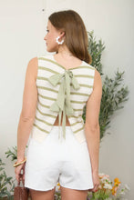 Load image into Gallery viewer, STRIPE BACK TIE SLEEVELESS KNIT SWEATER: BLACK
