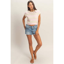 Load image into Gallery viewer, Striped Ribbed Knit Top: ICE BLUE /
