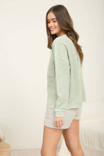 Load image into Gallery viewer, WASHED POCKET DETAIL LONG SLEEVE RIB KNIT TOP : LIGHT OLIVE
