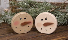 Load image into Gallery viewer, Distressed Wooden Blushing Snowman Sitter, 1 Snowman, Will come in ivory or taupe
