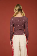 Load image into Gallery viewer, POLKA DOT BOAT NECK RIBBED LONG SLEEVE KNIT TOP: MAROON
