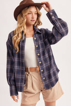 Load image into Gallery viewer, BUTTON DOWN FLANNEL PLAID SHIRT TOP: IVORY/BROWN
