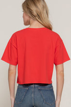 Load image into Gallery viewer, Short Sleeve Crew Neck Oversize Crop Cotton Knit Tee: RED-red / S
