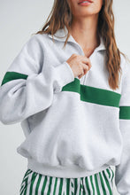 Load image into Gallery viewer, Two-Toned Half Zip Collar Sweatshirt: GREY / GREEN
