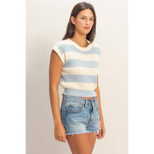 Load image into Gallery viewer, Striped Ribbed Knit Top: ICE BLUE /
