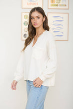 Load image into Gallery viewer, SPLIT NECK RAW EDGE LONG SLEEVE RIBBED KNIT TOP: LIGHT PINK

