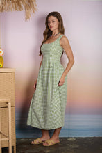 Load image into Gallery viewer, PLAID BASQUE WAIST SLEEVELESS MIDI DRESS : BROWN
