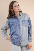 Load image into Gallery viewer, Mineral Washed Colorblock Striped Shirt Top: INDIGO
