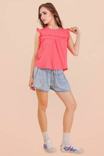 Load image into Gallery viewer, Washed Chambray Button Down Flare Shorts: LT INDIGO
