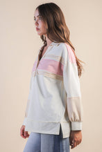 Load image into Gallery viewer, Color Block Oversized Collared Casual Knit Top: CREAM

