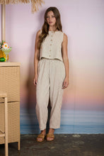 Load image into Gallery viewer, STRIPE SLEEVELESS ROUND NECK BUTTON DOWN TOP: MOCHA
