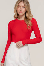 Load image into Gallery viewer, Long Sleeve Crew Neck Viscose Rib Sweater: Red-Red
