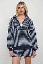 Load image into Gallery viewer, HALF ZIP STRIPE CONTRAST TRIM LONG SLEEVE KNIT TOP : CHOCOLATE BROWN
