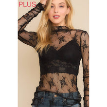 Load image into Gallery viewer, PLUS MESH LACE HIGH NECK DESIGN LONG SLEEVE FITTED TOP: Off White
