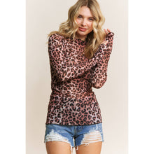 Load image into Gallery viewer, CHIC ANIMAL PRINT MESH HIGH NECK DESIGN LONG SLEEVE FITTED T: Brown Multi

