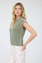 Load image into Gallery viewer, ACID WASHED TAB SLEEVE BACK BUTTON KNIT TOP: INDIGO
