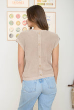 Load image into Gallery viewer, ACID WASHED TAB SLEEVE BACK BUTTON KNIT TOP: INDIGO
