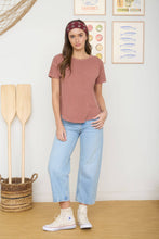 Load image into Gallery viewer, ROUND NECK SHORT SLEEVE EXPOSED SEAM KNIT TOP: TERRACOTTA
