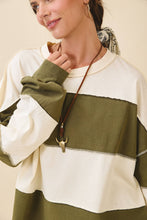Load image into Gallery viewer, Contrast Panel Long Sleeve Slouchy Top: Pineapple Navy / Contemporary

