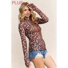 Load image into Gallery viewer, PLUS CHIC ANIMAL PRINT MESH HIGH NECK DESIGN LONG SLEEVE FIT: Brown Multi
