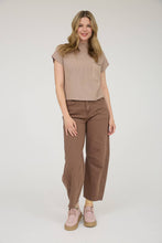 Load image into Gallery viewer, MOCK NECK POCKET DETAIL SHORT SLEEVE KNIT SWEATER: LIGHT TAUPE
