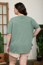 Load image into Gallery viewer, PLUS WASHED RELAXED SHORT SLEEVE V NECK KNIT TOP: VINTAGE BLUE
